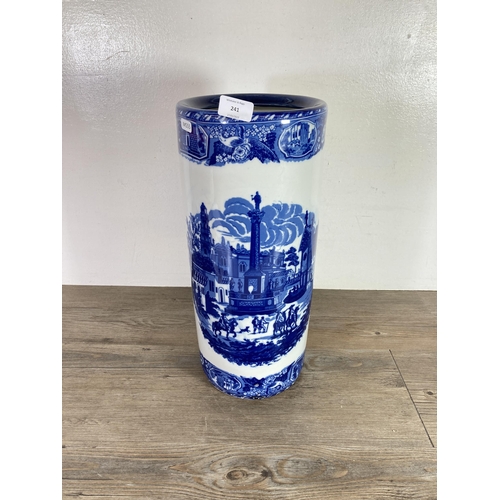 241 - A blue and white ceramic stick stand - approx. 44cm high