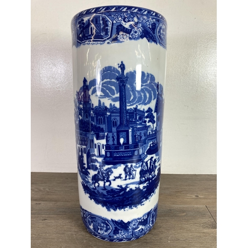 241 - A blue and white ceramic stick stand - approx. 44cm high