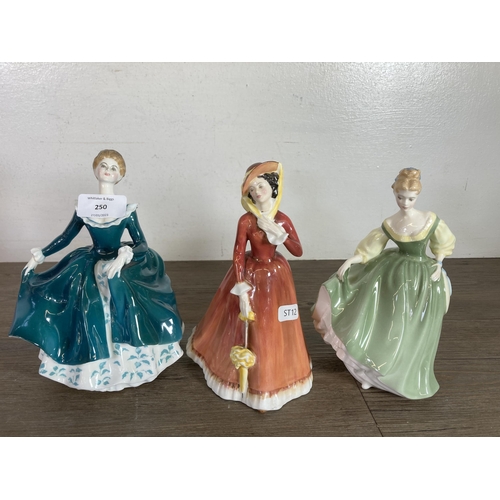 250 - Eight Royal Doulton figurines to include Janine - HN 2461, Happy Birthday - HN 3095, Alexandra - HN ... 