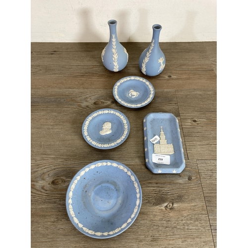 259 - Twelve pieces of Wedgwood pale blue and sage green Jasperware