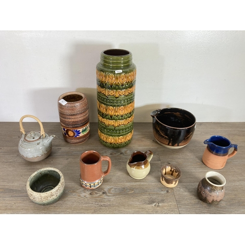 261 - Ten pieces of mid/late 20th century ceramics to include West German vase - approx. 41cm high, studio... 