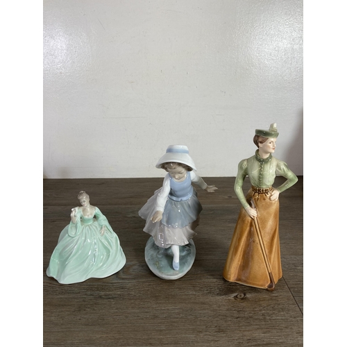 267 - Fourteen ceramic figurines to include Royal Doulton The Old Balloon Seller, Nao by Lladro, Royal Wor... 