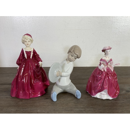 267 - Fourteen ceramic figurines to include Royal Doulton The Old Balloon Seller, Nao by Lladro, Royal Wor... 