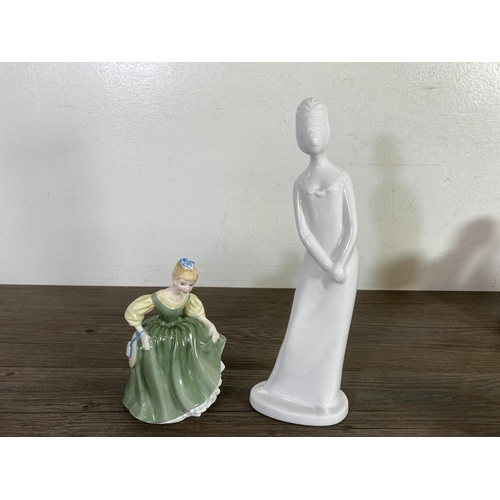 267 - Fourteen ceramic figurines to include Royal Doulton The Old Balloon Seller, Nao by Lladro, Royal Wor... 