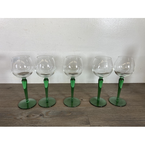 276 - A large collection of glassware to include set of six Stuart sherry glasses, set of five green stemm... 