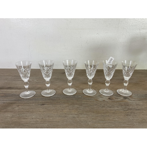 276 - A large collection of glassware to include set of six Stuart sherry glasses, set of five green stemm... 