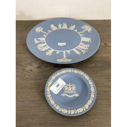 280 - Nine pieces of Wedgwood pale blue Jasperware