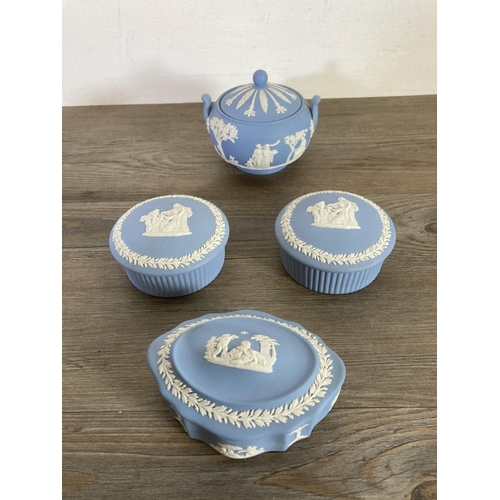 280 - Nine pieces of Wedgwood pale blue Jasperware