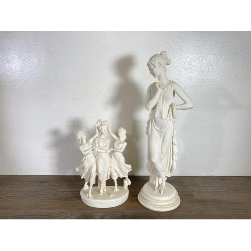 282 - Ten classical style ceramic and alabaster figurines and busts to include Pastimes, Pegasus etc.