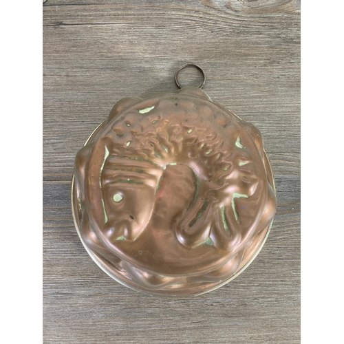 302 - Five vintage copper cake/jelly moulds