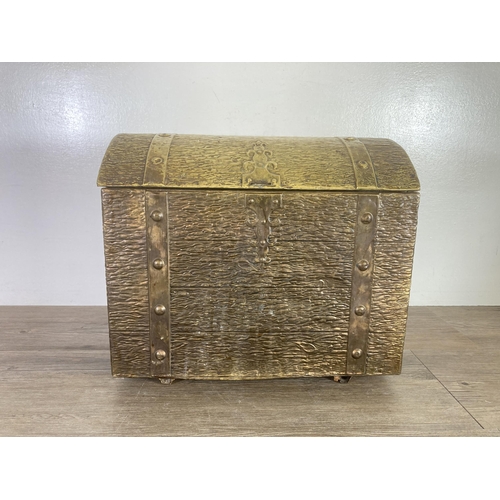 309 - A 19th century style brass and sheet metal dome topped box - approx. 34cm high x 40cm wide x 27cm de... 