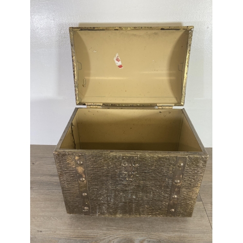 309 - A 19th century style brass and sheet metal dome topped box - approx. 34cm high x 40cm wide x 27cm de... 