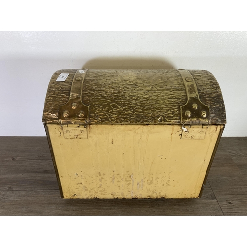 309 - A 19th century style brass and sheet metal dome topped box - approx. 34cm high x 40cm wide x 27cm de... 