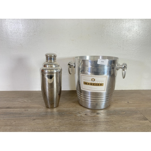 315 - Two items, one Mercier Champagne Cooling bucket and one Marquis by Waterford cocktail shaker