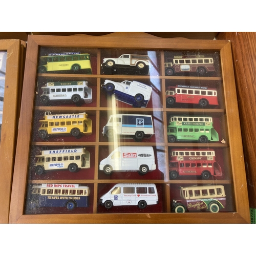 340 - Nine hardwood display cases containing a large collection of various diecast model vehicles