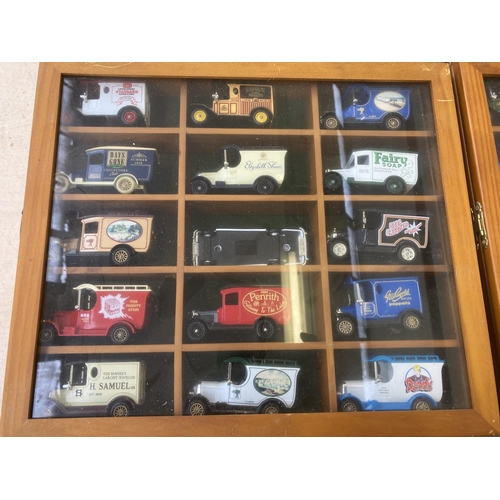 340 - Nine hardwood display cases containing a large collection of various diecast model vehicles