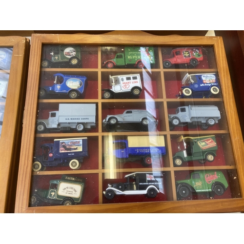 340 - Nine hardwood display cases containing a large collection of various diecast model vehicles