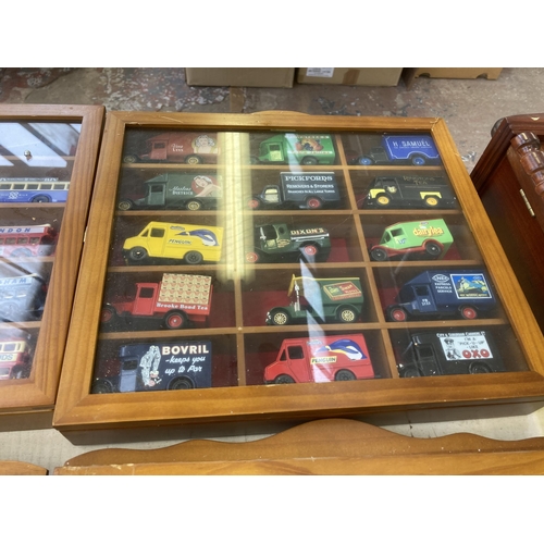 340 - Nine hardwood display cases containing a large collection of various diecast model vehicles