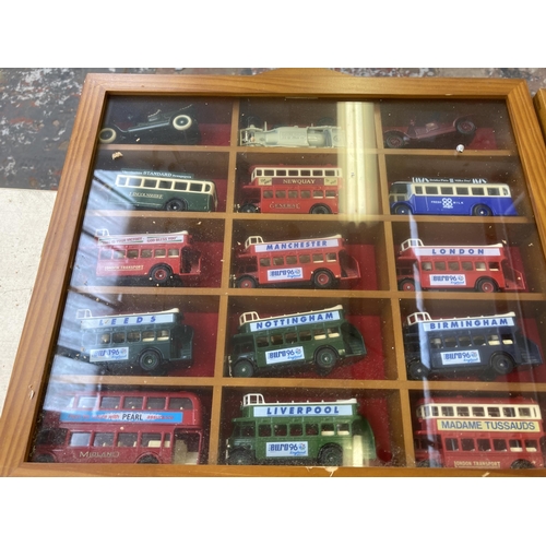 340 - Nine hardwood display cases containing a large collection of various diecast model vehicles