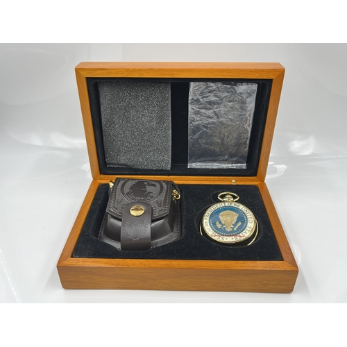 1189 - A boxed Mayfair Edition The President's Seal quartz pocket watch with certificate of authenticity - ... 