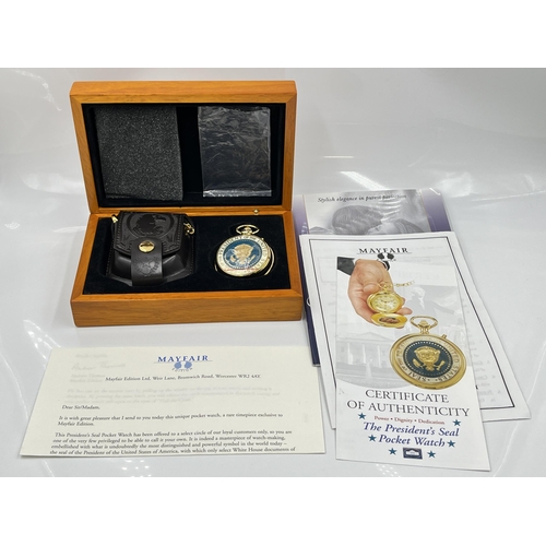 1189 - A boxed Mayfair Edition The President's Seal quartz pocket watch with certificate of authenticity - ... 