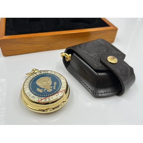 1189 - A boxed Mayfair Edition The President's Seal quartz pocket watch with certificate of authenticity - ... 