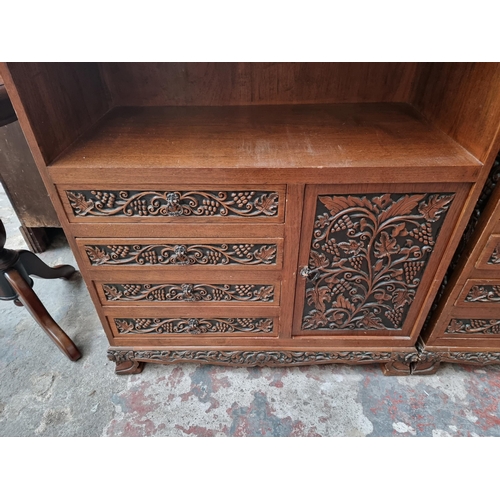 45C - A carved oak cabinet with single cupboard door and four drawers - approx. 87cm high x 71cm wide x 35... 