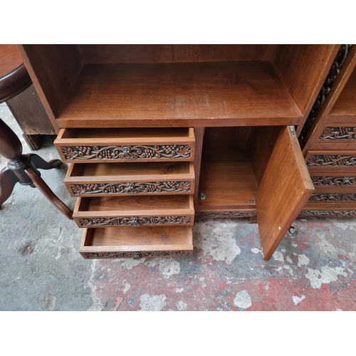 45C - A carved oak cabinet with single cupboard door and four drawers - approx. 87cm high x 71cm wide x 35... 