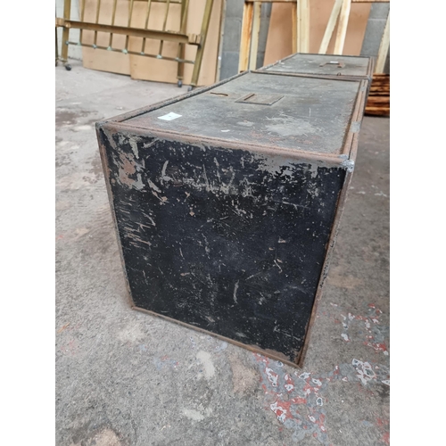 8 - A pair of vintage black painted galvanised deed boxes - approx. 61cm high x 32cm wide x 34cm deep