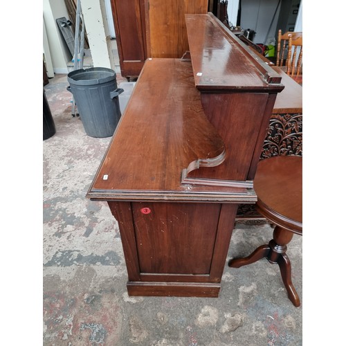 45E - An Art Nouveau mahogany mirror back sideboard with six drawers - approx. 114.5cm high x 181cm wide x... 