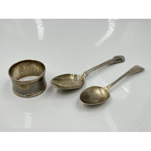 1245 - Three pieces of hallmarked sterling silver, Victorian London silver teaspoon dated 1884, Birmingham ... 