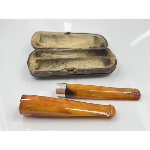 1291 - Five items to include hallmarked Birmingham silver cheroot case, dated 1919 - approx. gross weight 8... 