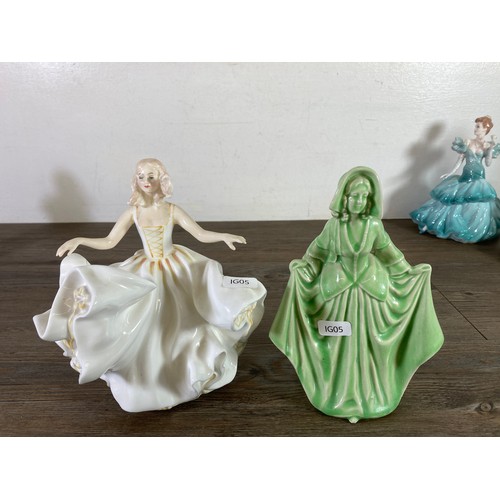 253 - Seven ceramic figurines to include W.H. Goss Peggy, Royal Doulton Sweet Seventeen - HN 2734, Coalpor... 