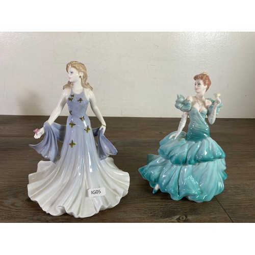 253 - Seven ceramic figurines to include W.H. Goss Peggy, Royal Doulton Sweet Seventeen - HN 2734, Coalpor... 