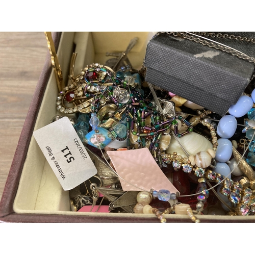 385 - A jewellery box containing costume jewellery to include boxed Equilibrium rose gold plated bracelet,... 