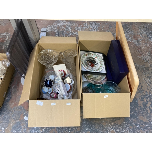 775 - Two boxes containing ceramics and glassware to include boxed Royal Worcester Capri cake plate, boxed... 