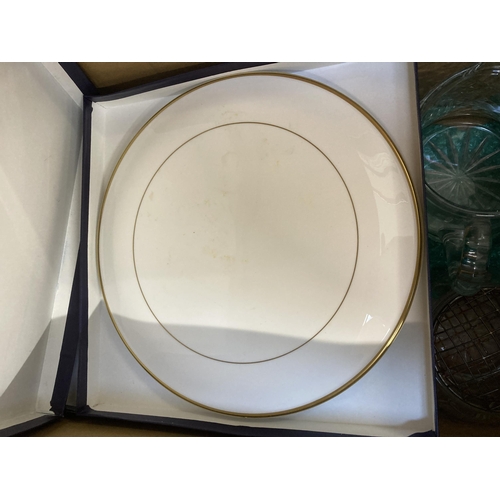 775 - Two boxes containing ceramics and glassware to include boxed Royal Worcester Capri cake plate, boxed... 