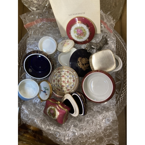 775 - Two boxes containing ceramics and glassware to include boxed Royal Worcester Capri cake plate, boxed... 