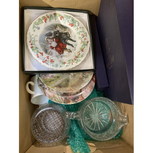 775 - Two boxes containing ceramics and glassware to include boxed Royal Worcester Capri cake plate, boxed... 