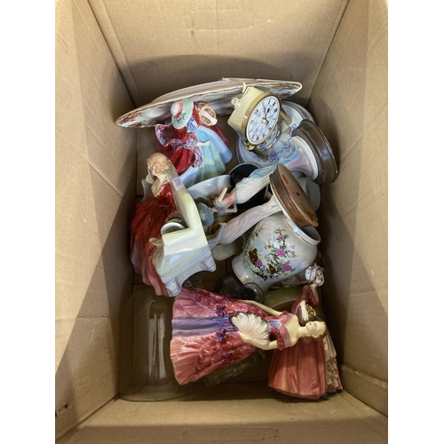 781 - A box containing ceramics and glassware to include Royal Doulton Elfreda figurine - HN 2078, Royal A... 