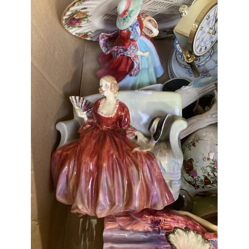 781 - A box containing ceramics and glassware to include Royal Doulton Elfreda figurine - HN 2078, Royal A... 