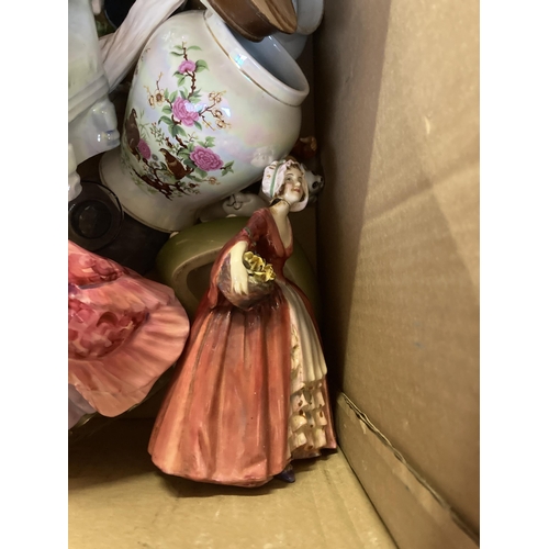 781 - A box containing ceramics and glassware to include Royal Doulton Elfreda figurine - HN 2078, Royal A... 