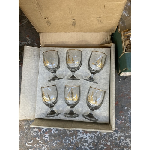 784 - Four boxes containing ceramics and glassware to include hand made Savvas Cyprus pedestal bowl, Wedgw... 