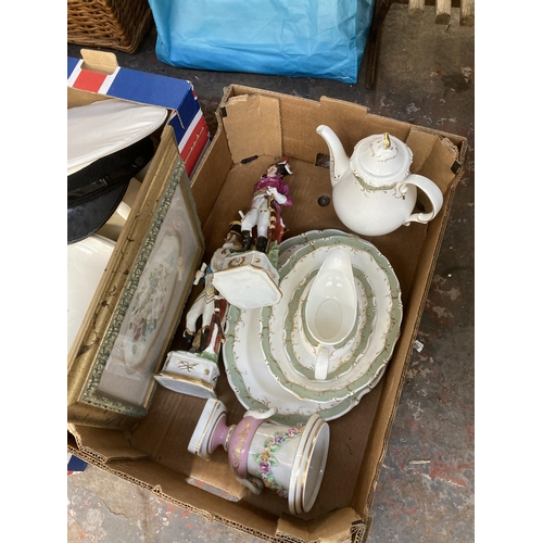 785 - Five boxes containing ceramics to include Royal Doulton Fontainebleau coffee pot, gravy boat and ser... 