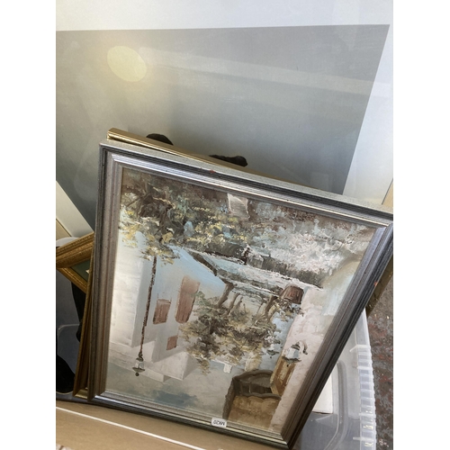 787 - A collection of pictures to include oil on board of a seascape signed D. Shaw dated 1982, oil on boa... 