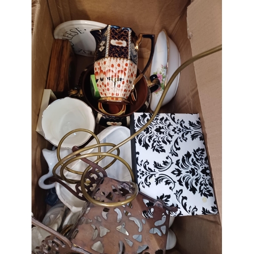 763E - Four boxes containing a collection of assorted items to include Johnson Brother hardwood vase, Jerus... 