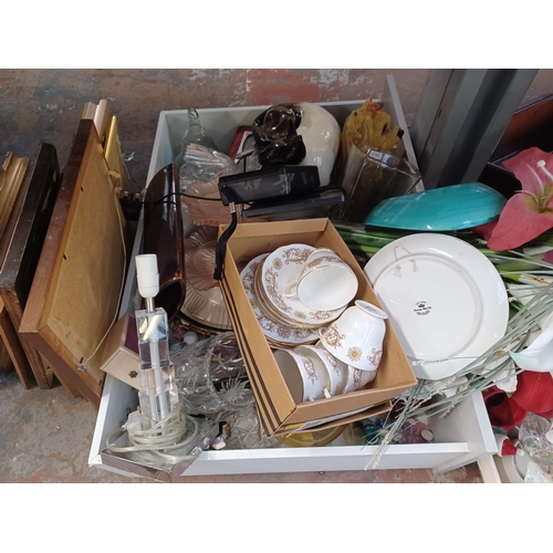 766 - A large collection of house clearance items to include ceramic jardiniere and stand, Duchess Crestwo... 