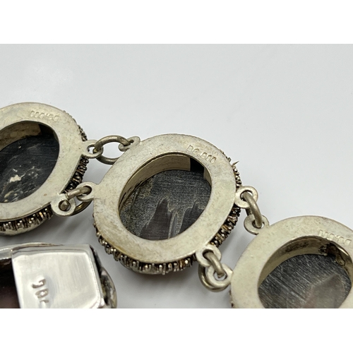 1082 - Two vintage silver and mother of pearl cameo bracelets, one .800 and one .900 - approx. gross weight... 