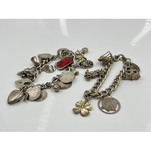 1085 - Two .925 silver charm bracelets - approx. gross weight 93.77 grams