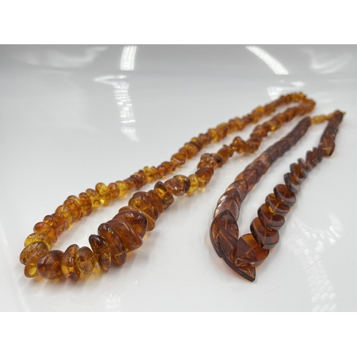 1092 - Two vintage amber necklaces - approx. gross weight 88 grams